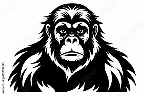 orangutan silhouette line art vector illustration with a white background