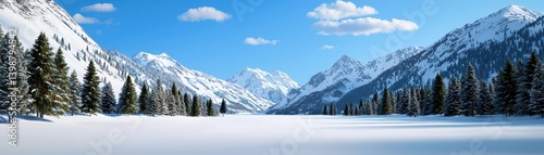 Obraz na płótnie Winter wonderland adventure snow-covered mountains scenic landscape tranquil environment wide-angle viewpoint w salonie