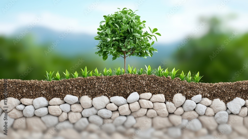 Growing green tree and plants in soil nature photography outdoor environment fresh perspective