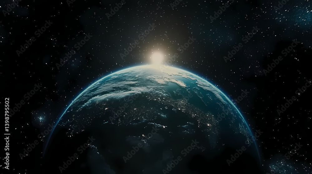 Obraz premium Astronaut floating in space with earth in the background reflecting the cosmic starscape. Cosmic Smith. Illustration