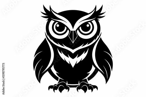 owl silhouette line art vector illustration with a white background