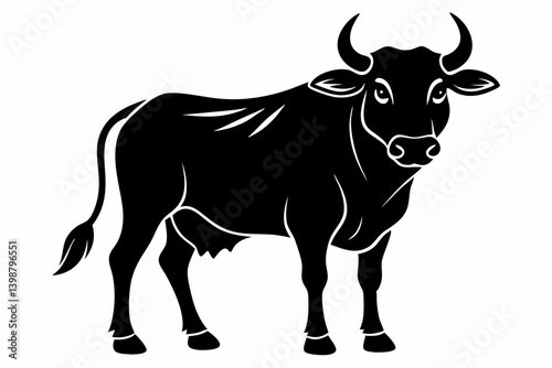 ox silhouette line art vector illustration with a white background