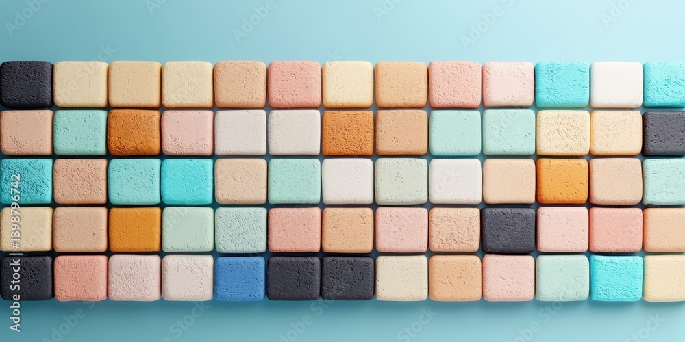 Vibrant soap block arrangement top-down studio photography in a colorful art environment