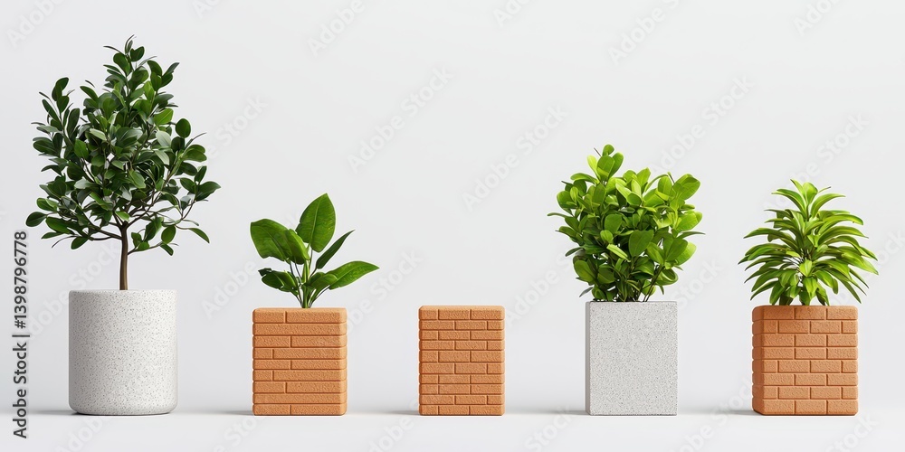 Indoor plants arrangement modern home decor minimalist style top view greenery concept