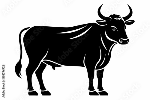 ox silhouette line art vector illustration with a white background