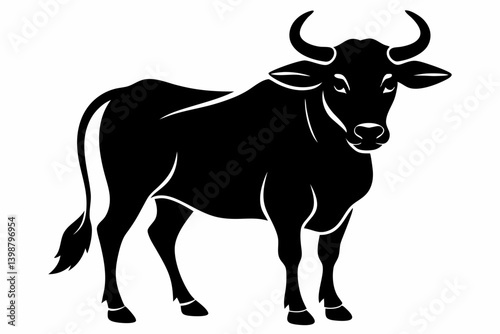 ox silhouette line art vector illustration with a white background
