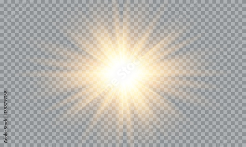 Vector of light with sun glare. Sun rays and glare . Golden flash and glare.