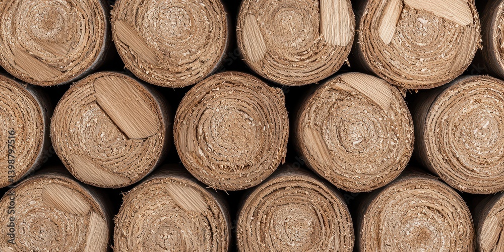 Logging industry process warehouse wood rolls industrial environment top-down view material storage