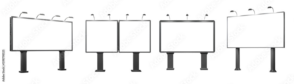 Obraz premium Blank Outdoor Billboard Mockups with Lights on Transparent Background