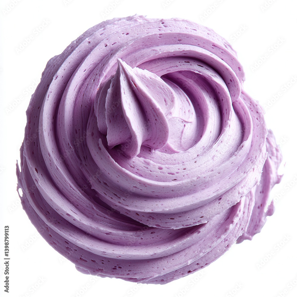 Fototapeta premium Close up of a swirl of light purple frosting isolated on white background