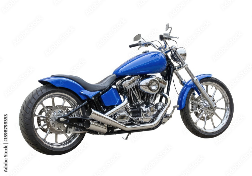 Custom blue motorcycle chopper bike vehicle transportation isolated on white background Custom blue motorcycle chopper bike vehicle transportation isolated on white background