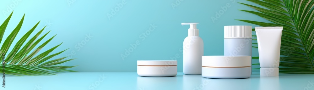 Skincare products arrangement minimalist setting product photography clean aesthetic top view beauty concepts