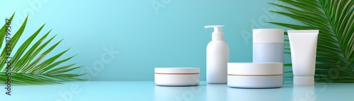 Obraz na płótnie Skincare products arrangement minimalist setting product photography clean aesthetic top view beauty concepts w salonie