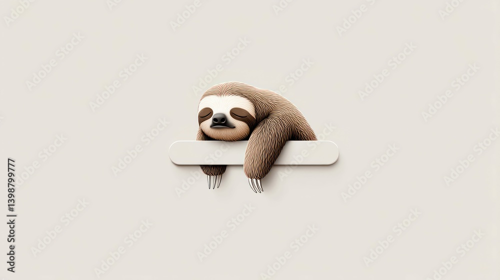 Obraz premium A sweet illustration of a sleeping sloth resting gently on a clean, white ledge, creating a calm image.