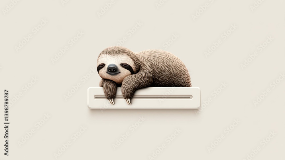 Obraz premium A serene sloth enjoys a nap, nestled comfortably on a white ledge, exuding pure tranquility.