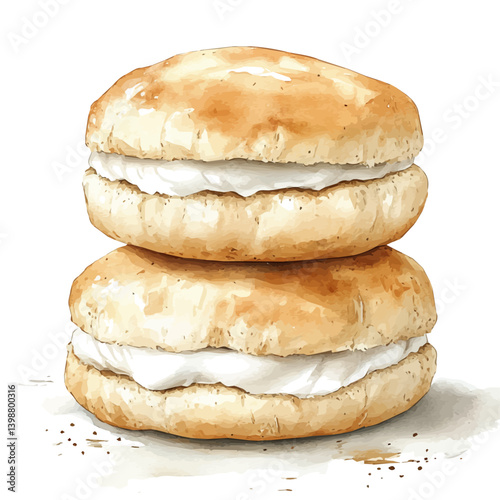 Semla, watercolor illustration, isolated on a white background.


