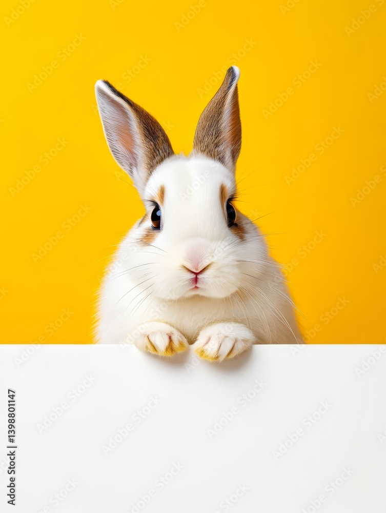 White easter rabbit with sheet for a text writing. Easter concept. White easter rabbit with sheet for a text writing. Easter concept.