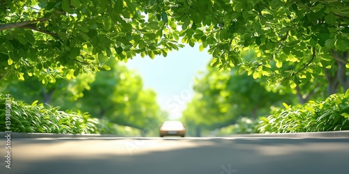 Obraz na płótnie Driving through a lush tree-lined street serene nature environment peaceful landscape photography w salonie