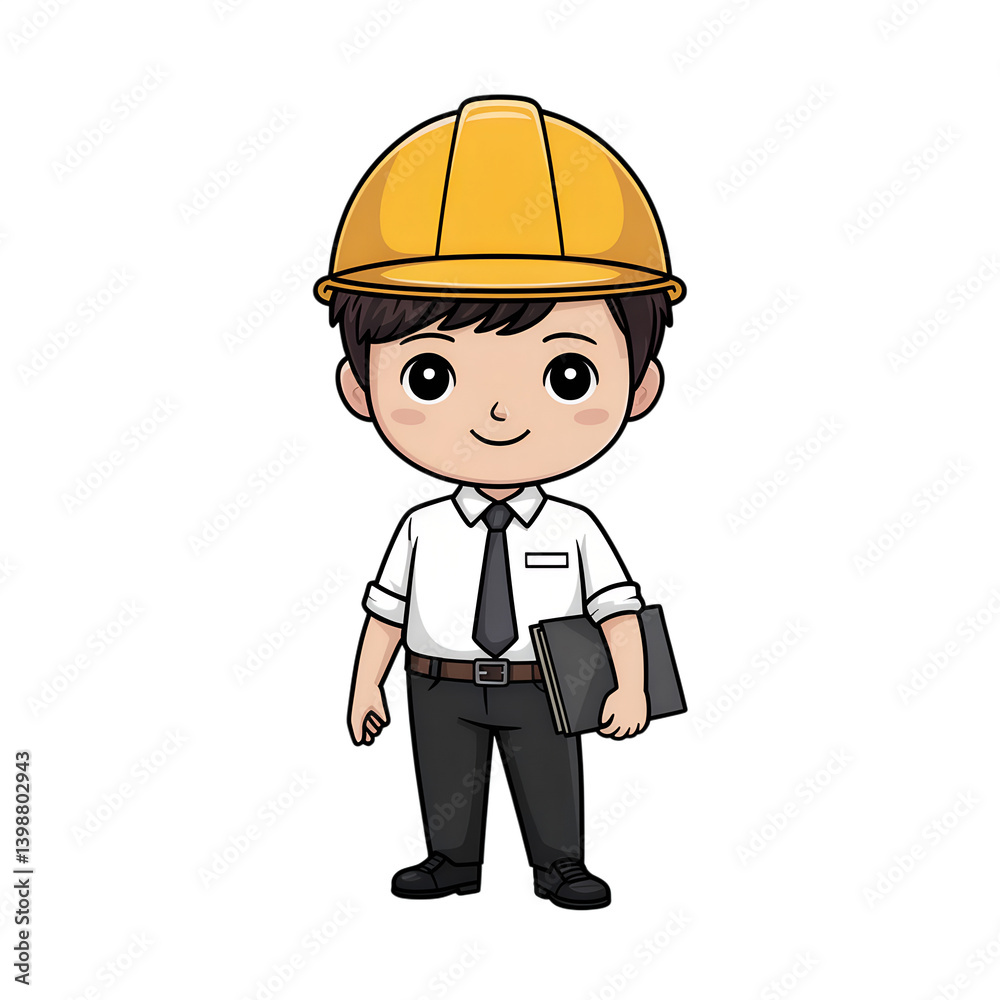 Cartoon Illustration of a Cute Young Engineer or Architect Holding Plans Cartoon Illustration of a Cute Young Engineer or Architect Holding Plans