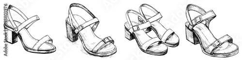 Stylish sandal sketches featuring different designs and angles for modern footwear enthusiasts and fashion inspirations