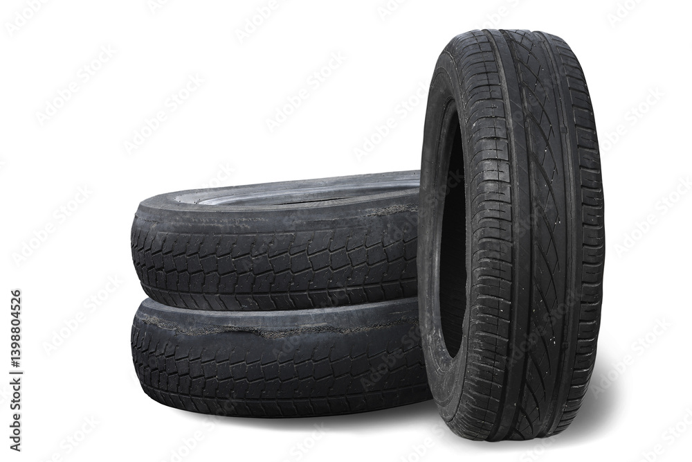 old worn damaged tires isolated on white background old worn damaged tires isolated on white background