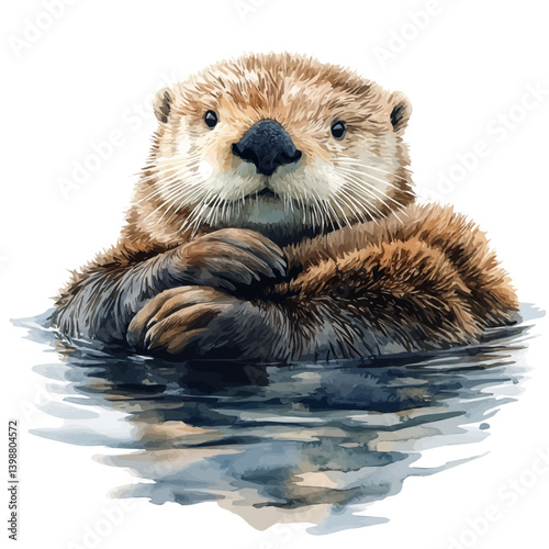 Sea otter, watercolor illustration, isolated on a white background.

