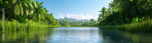 Obraz na płótnie Tranquil river flowing through lush tropical landscape nature scene serene environment vibrant viewpoint w salonie