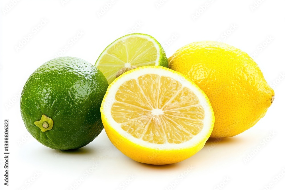 Lemons and limes still life image on white background
