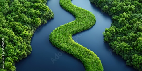 Obraz na płótnie Winding river flowing through lush green forest aerial view nature photography serene landscape w salonie