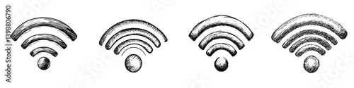 Wireless signal strength indicators show varying levels of connectivity in a digital illustration