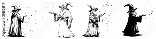 Magical wizard casting spells in a mystical forest during twilight hours