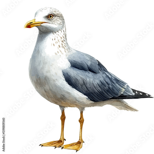 Seagull, watercolor illustration, isolated on a white background.

