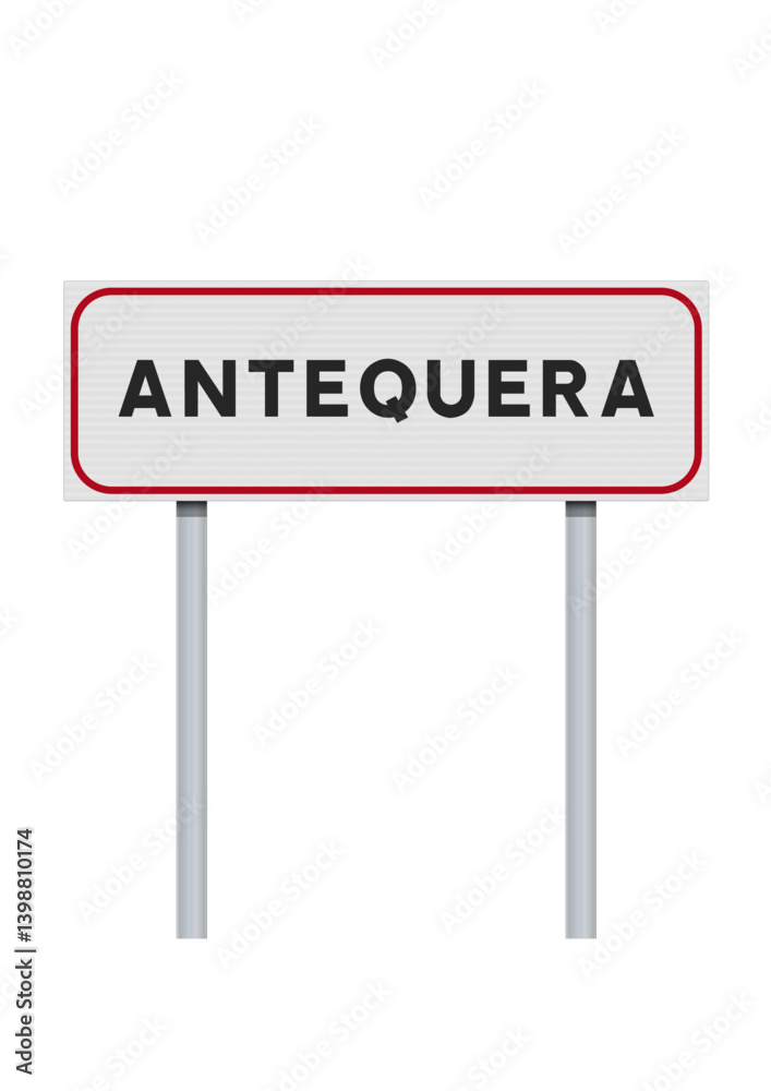 Vector illustration of the City of Antequera (Spain) entrance road sign on metallic posts
Vector illustration of the City of Antequera (Spain) entrance road sign on metallic posts