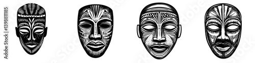 Intricate African masks displayed in a gallery showcasing cultural artistry