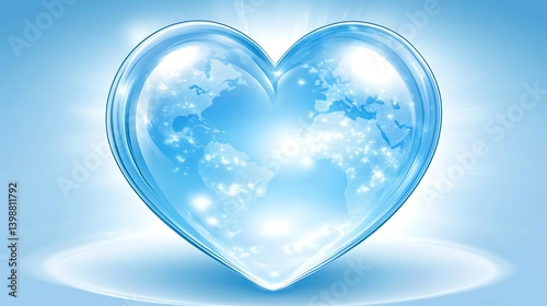 Wallpaper Mural A translucent blue heart-shaped globe, displaying a world map, symbolizes global unity and love. Torontodigital.ca