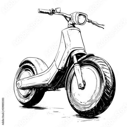 Unique electric scooter design on a white background highlighting its sleek yet minimalistic structure and functionality ideal for urban commuting