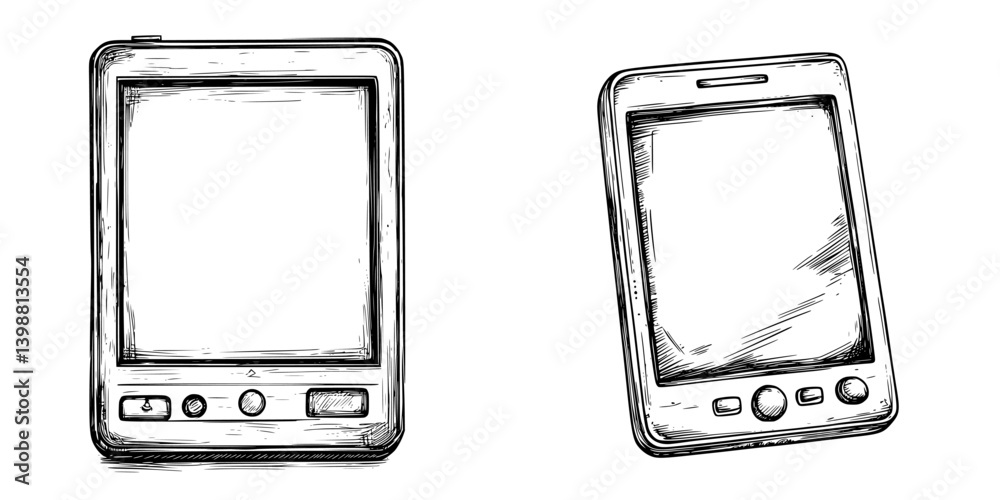 Smartphone and tablet sketches showing modern technology without any branding in a minimalistic style