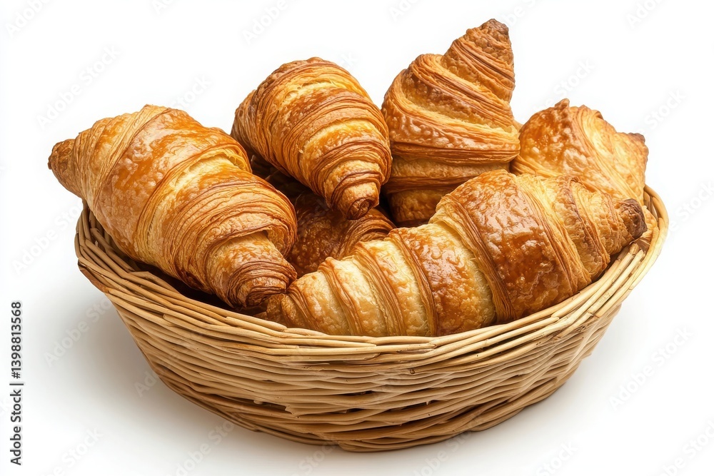 Croissants in a basket close up on white background Croissants in a basket close up on white background