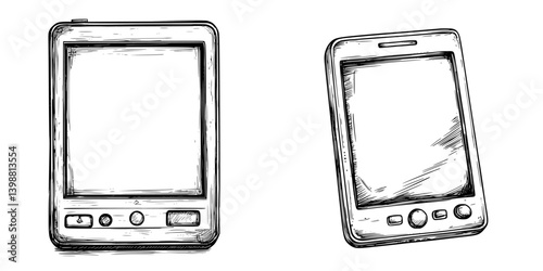 Smartphone and tablet sketches showing modern technology without any branding in a minimalistic style