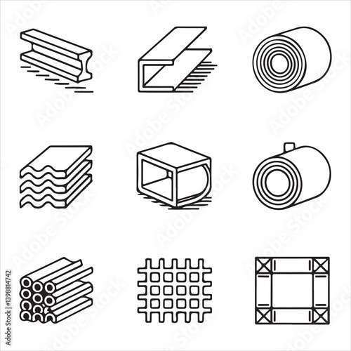 Steel pipe and corner designs in minimalist vector art, perfect for industrial manufacturing and construction projects