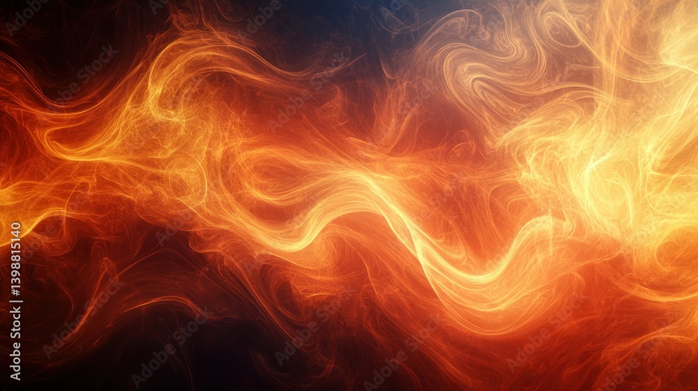 Abstract fiery swirling smoke pattern. Intricate flowing lines of orange and yellow smoke against a dark backdrop. A dynamic and energetic visual Abstract fiery swirling smoke pattern. Intricate flowing lines of orange and yellow smoke against a dark backdrop. A dynamic and energetic visual