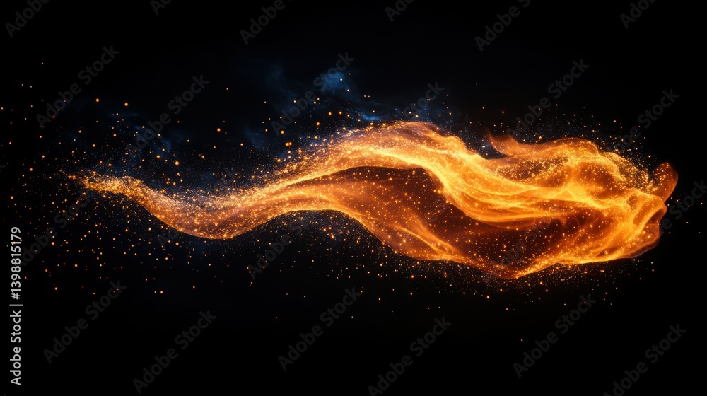 Fototapeta premium Abstract fiery stream against black background