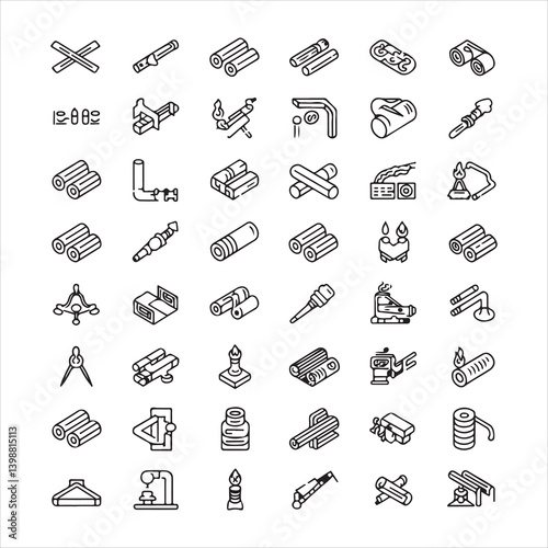 Vector outline of industrial metal components: pipes, corners, and structural elements for use in architectural designs