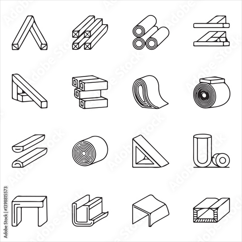 Various steel profiles and components in vector art for construction and manufacturing design projects