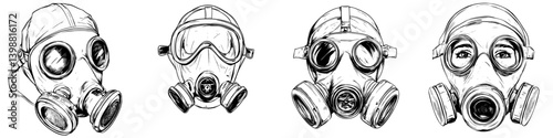 Gas masks in various designs showcase protection for individuals in hazardous environments during uncertain times