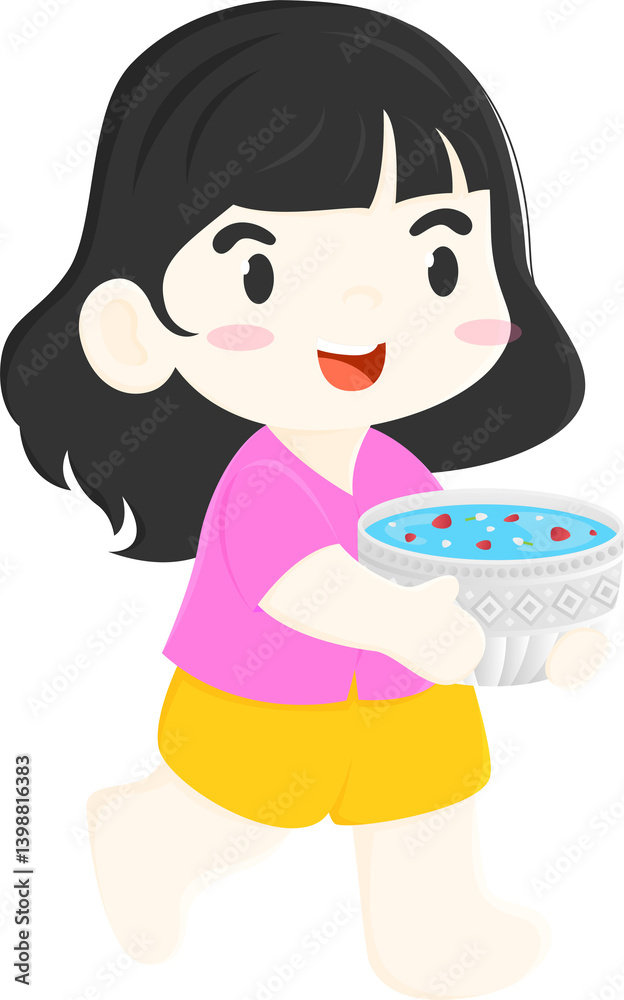 happy children girl Character Pouring water Songkran day festival cartoon illustration design happy children girl Character Pouring water Songkran day festival cartoon illustration design
