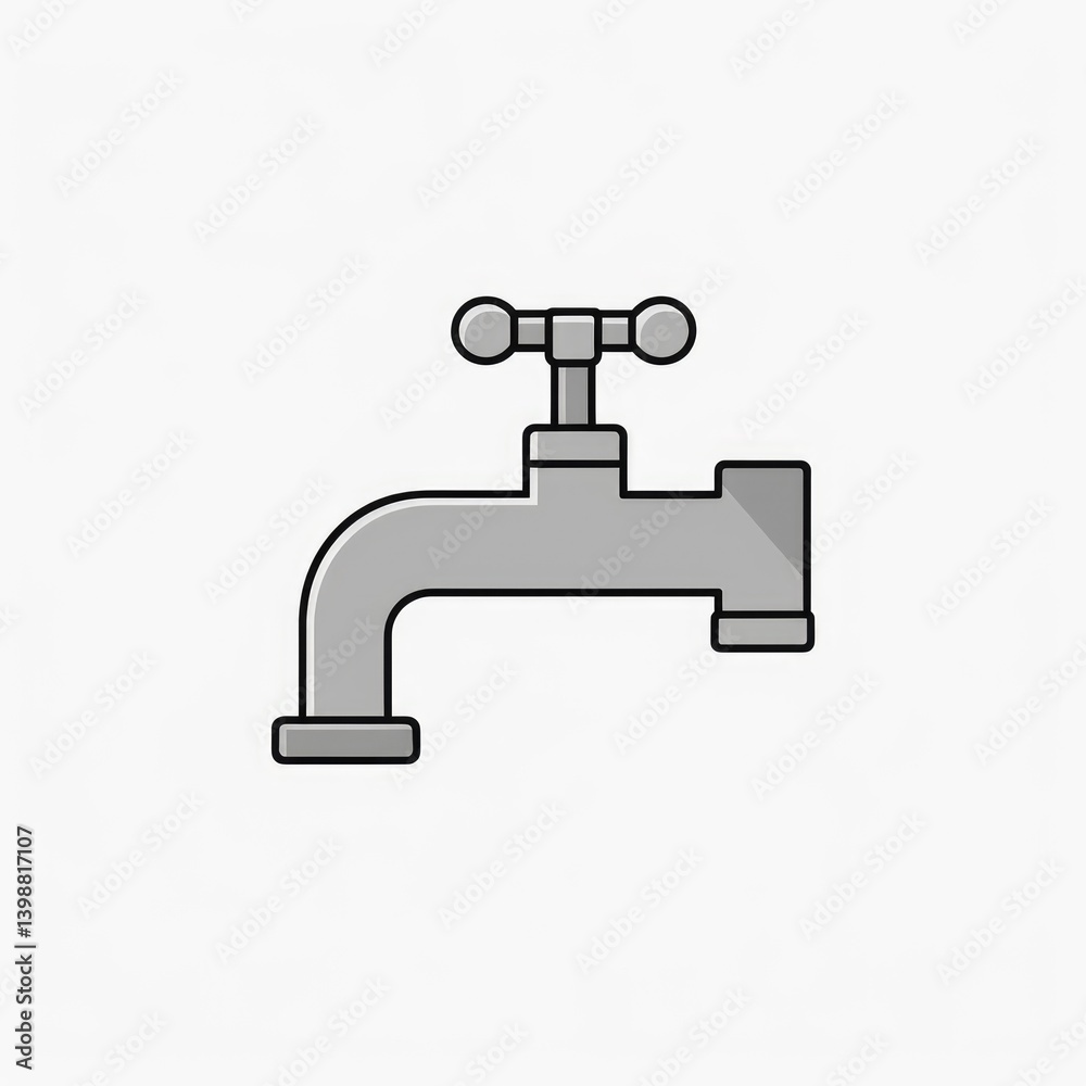 Simple gray water faucet icon. A stylized, outlined illustration of a faucet, rendered in a muted gray tone, ideal for icons, symbols, or logos Simple gray water faucet icon. A stylized, outlined illustration of a faucet, rendered in a muted gray tone, ideal for icons, symbols, or logos