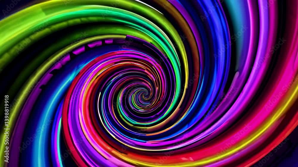 Vibrant, swirling neon colors create a hypnotic spiral effect, viewed from a top-down angle, reminiscent of a dynamic video animation. Live desktop wallpaper.