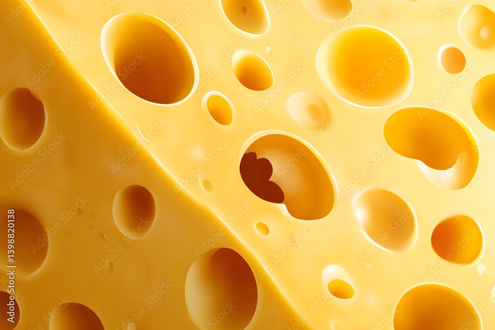 Close-up of yellow cheese with holes showing texture and light. Close-up of yellow cheese with holes showing texture and light.