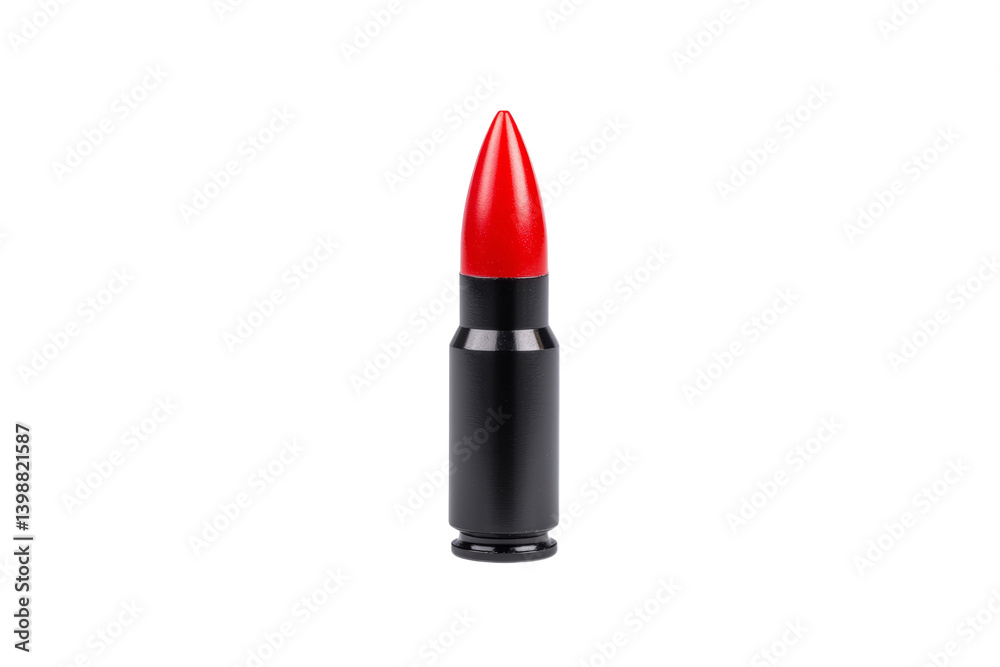 Small red bullet is sitting on a white background, isolated Small red bullet is sitting on a white background, isolated
